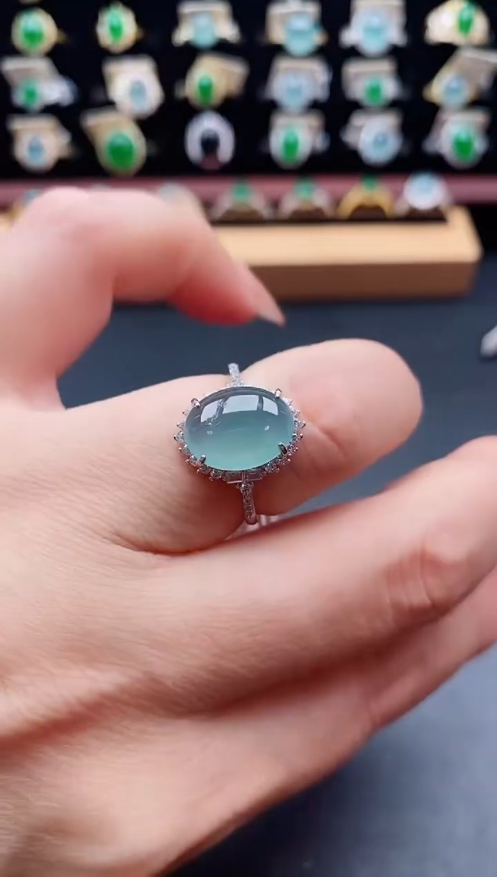 银S925镶嵌戒指翡翠1