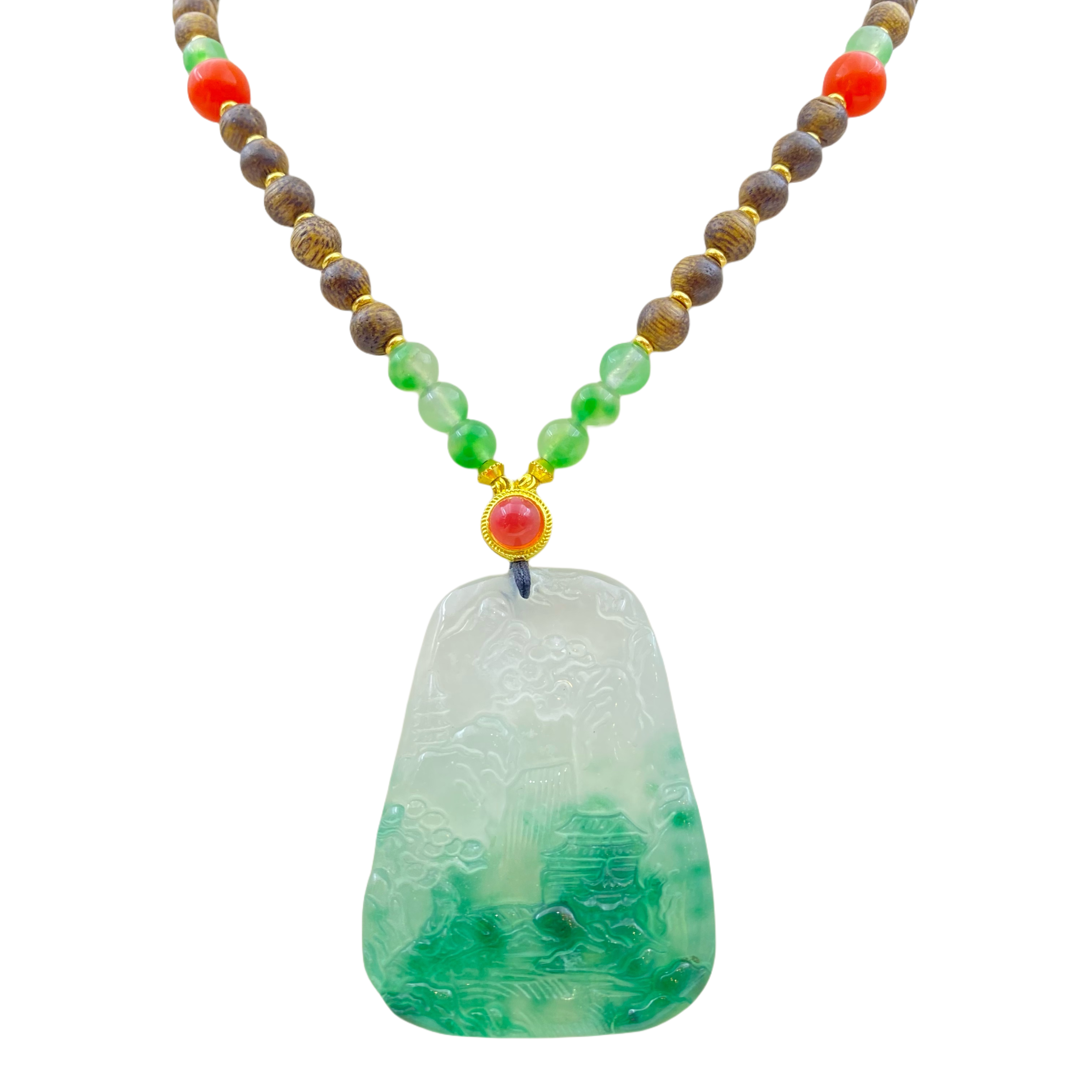 透冰绿山水无事牌项链天山翠X729X合金