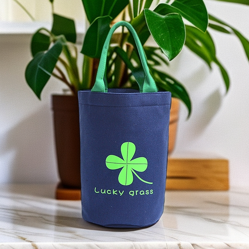 四叶草学生圆筒便当包饭盒袋便携帆布袋手提包手拎带饭包保温桶包