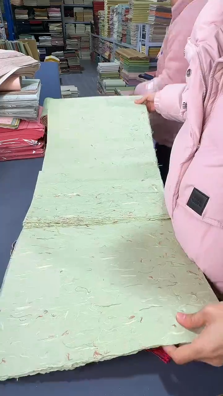 纯手工四尺对开25张浅草绿青丝红花雁楮清水云龙