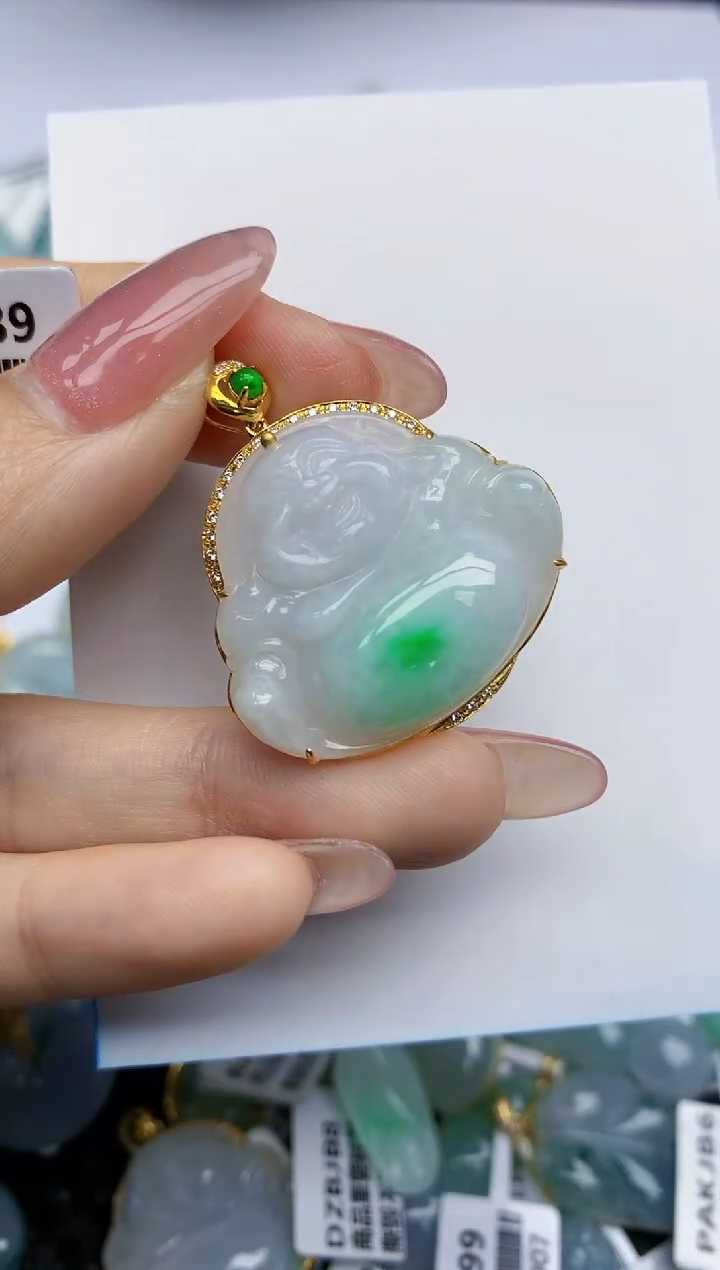 【闪购商品】翡翠挂件18K金镶嵌天然翡翠A货