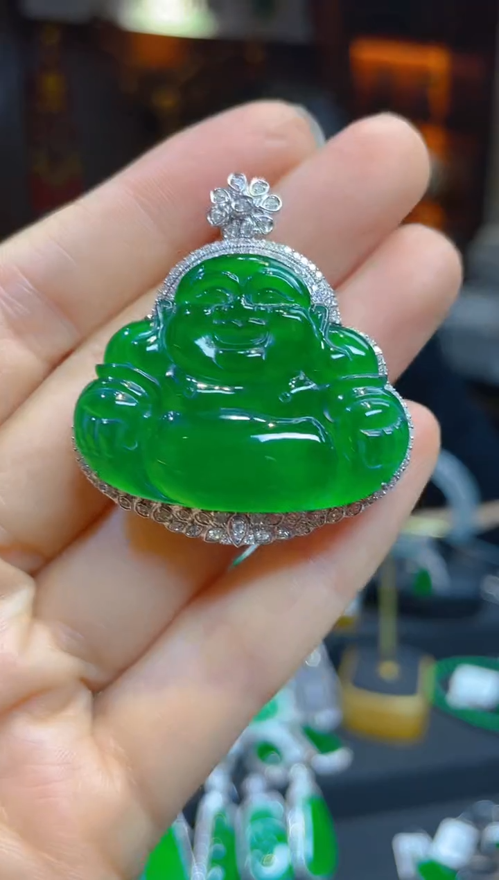 【闪购商品】翡翠颈饰18K金镶嵌118007天然A货翡翠佛公