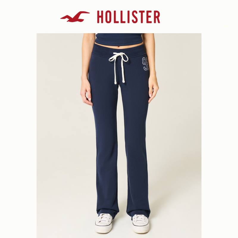 Hollister25秋冬新款Y2K辣妹抓绒修身微喇运动卫裤女装347-5106