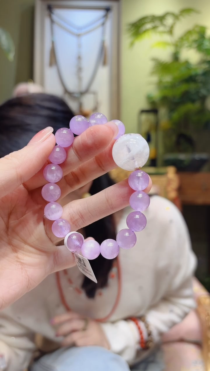 【闪购商品】锂辉石手串18K金镶嵌雪花幽灵顶珠紫锂辉手串