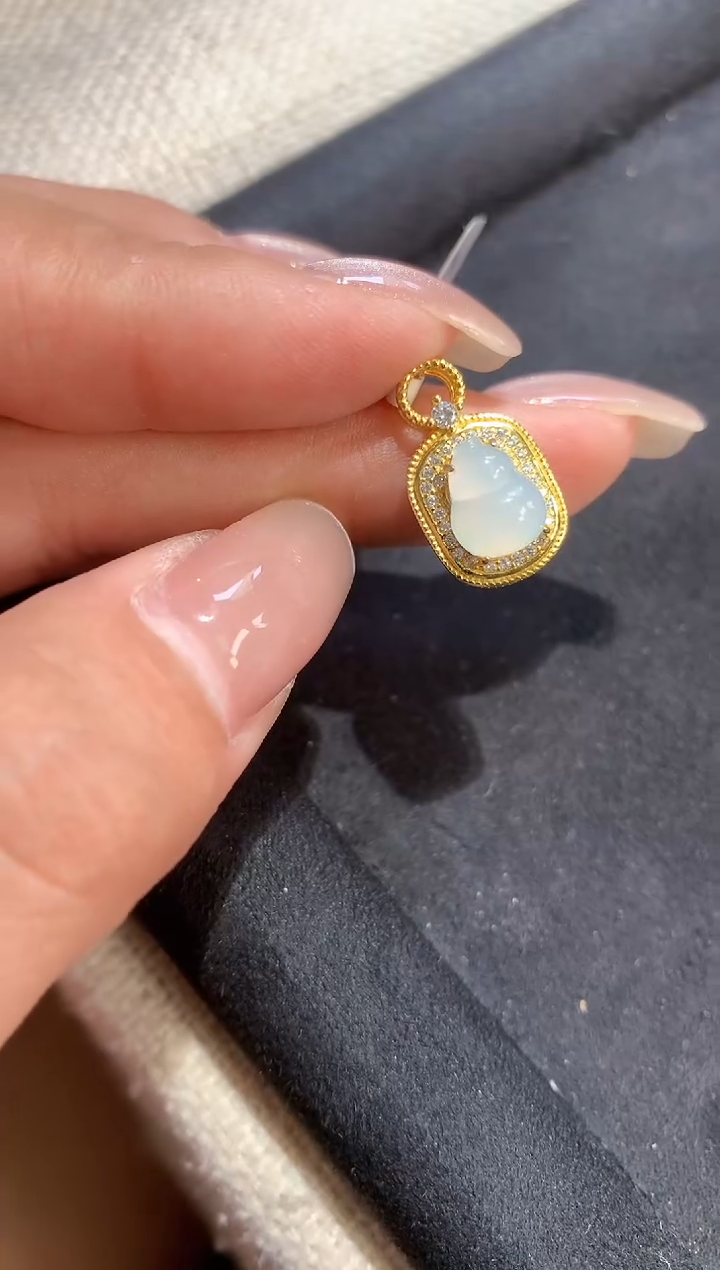 翡翠银S925镶嵌吊坠(不含链)【挽石珠宝】葫芦