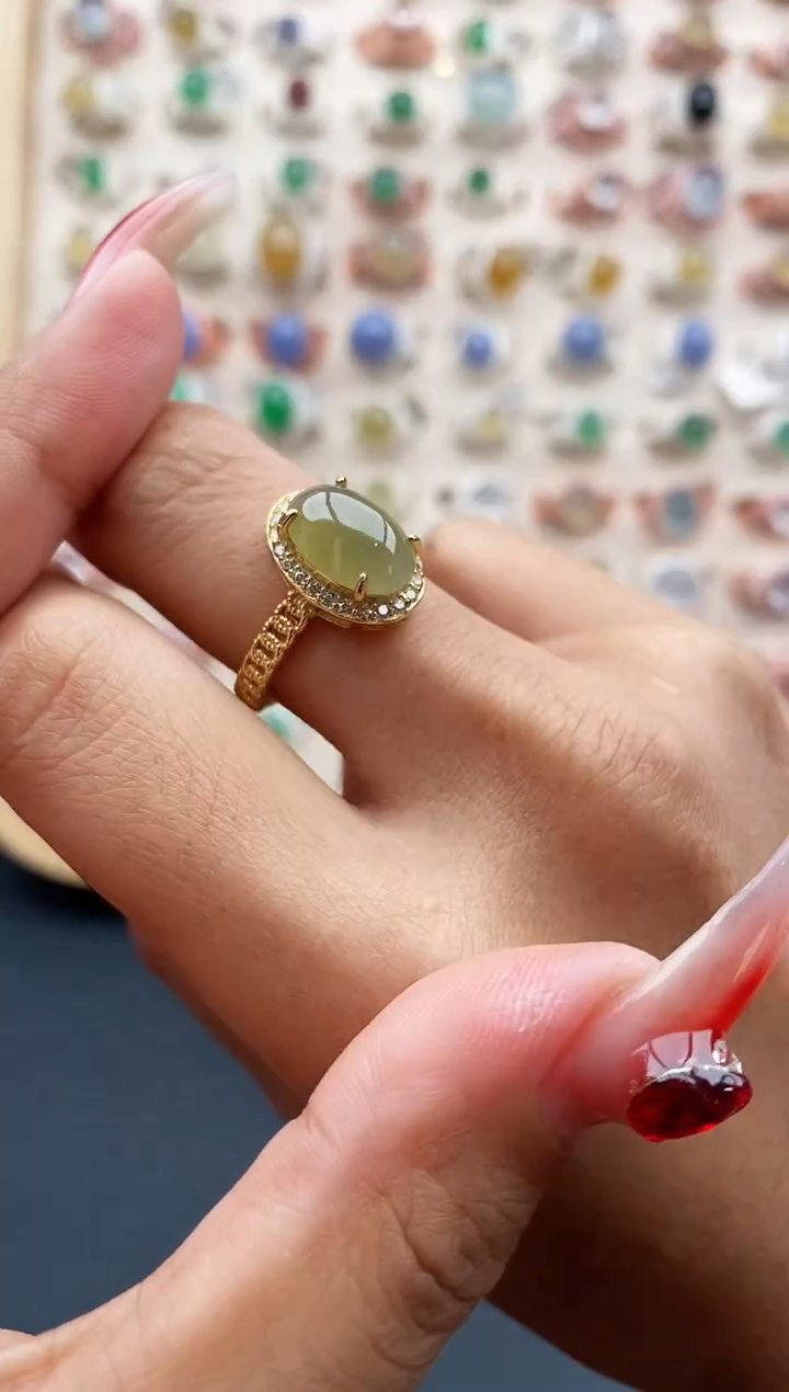 【闪购商品】翡翠戒指银S925镶嵌缅甸天然A货翡翠222 10+4