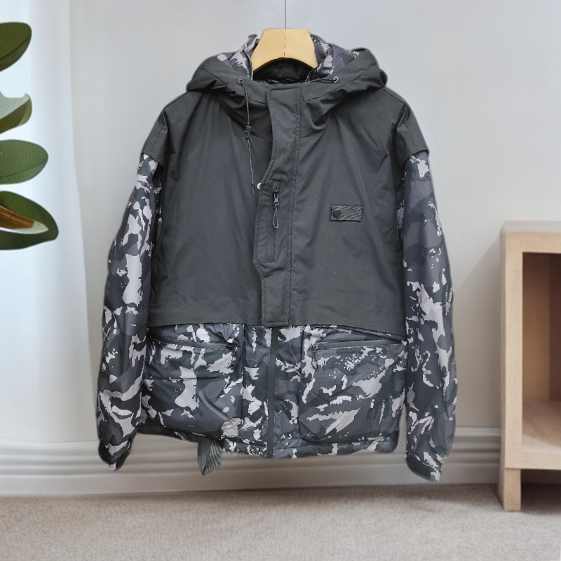 迷彩羽绒服男士冬季拼接保暖外套休闲连帽冲锋衣（微瑕）7154228