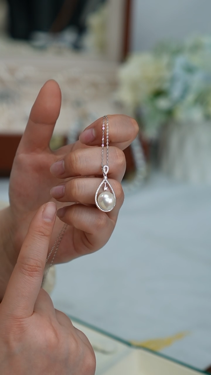 【闪购商品】淡水珍珠项链银S925镶嵌项链 12mm