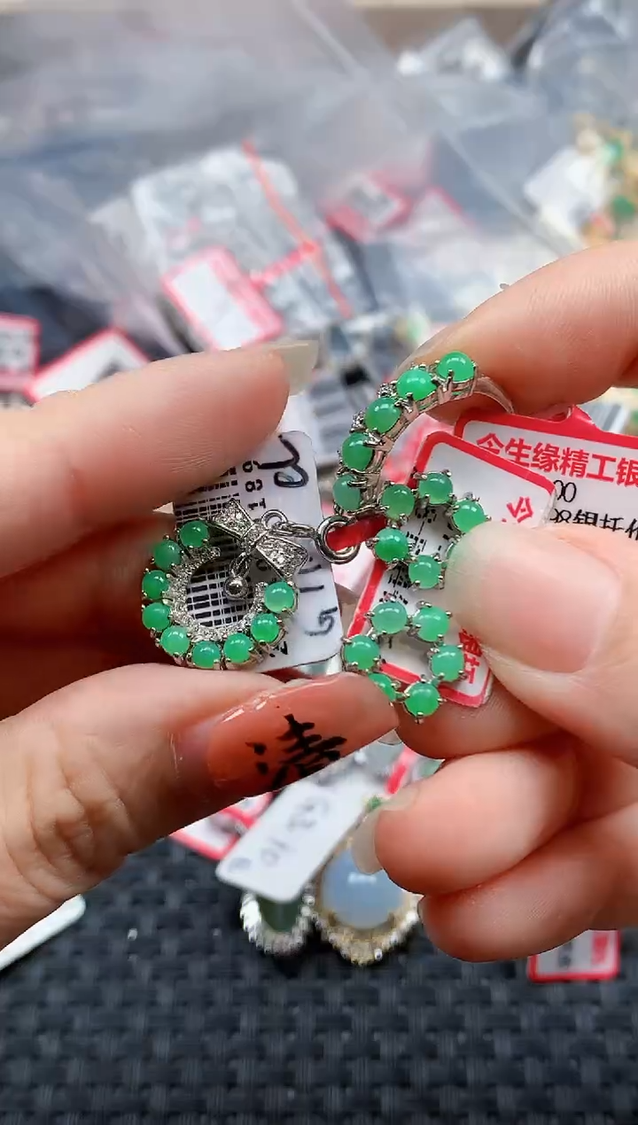 银S925镶嵌戒指翡翠天然A货缅甸翡翠