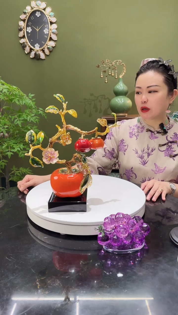 合金珐琅彩柿子树，事事如意