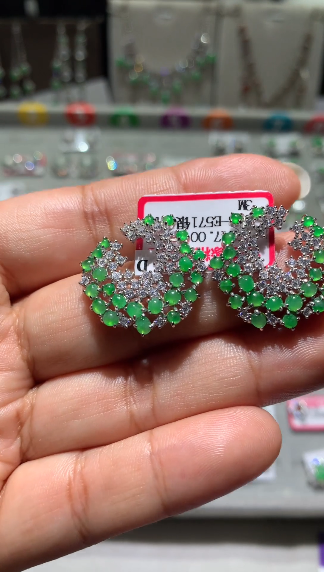 银S925镶嵌翡翠耳饰耳钉1