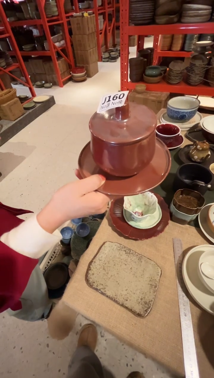 瓷片克***阿j160红结晶炖盅2件