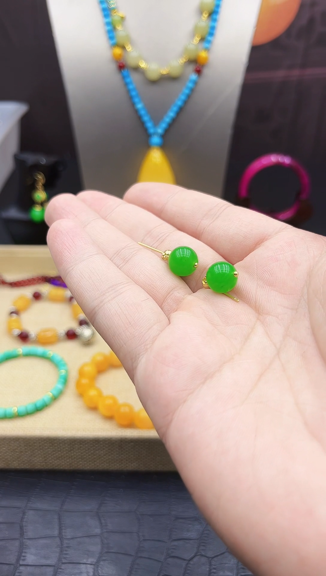 翡翠14K金镶嵌耳饰026