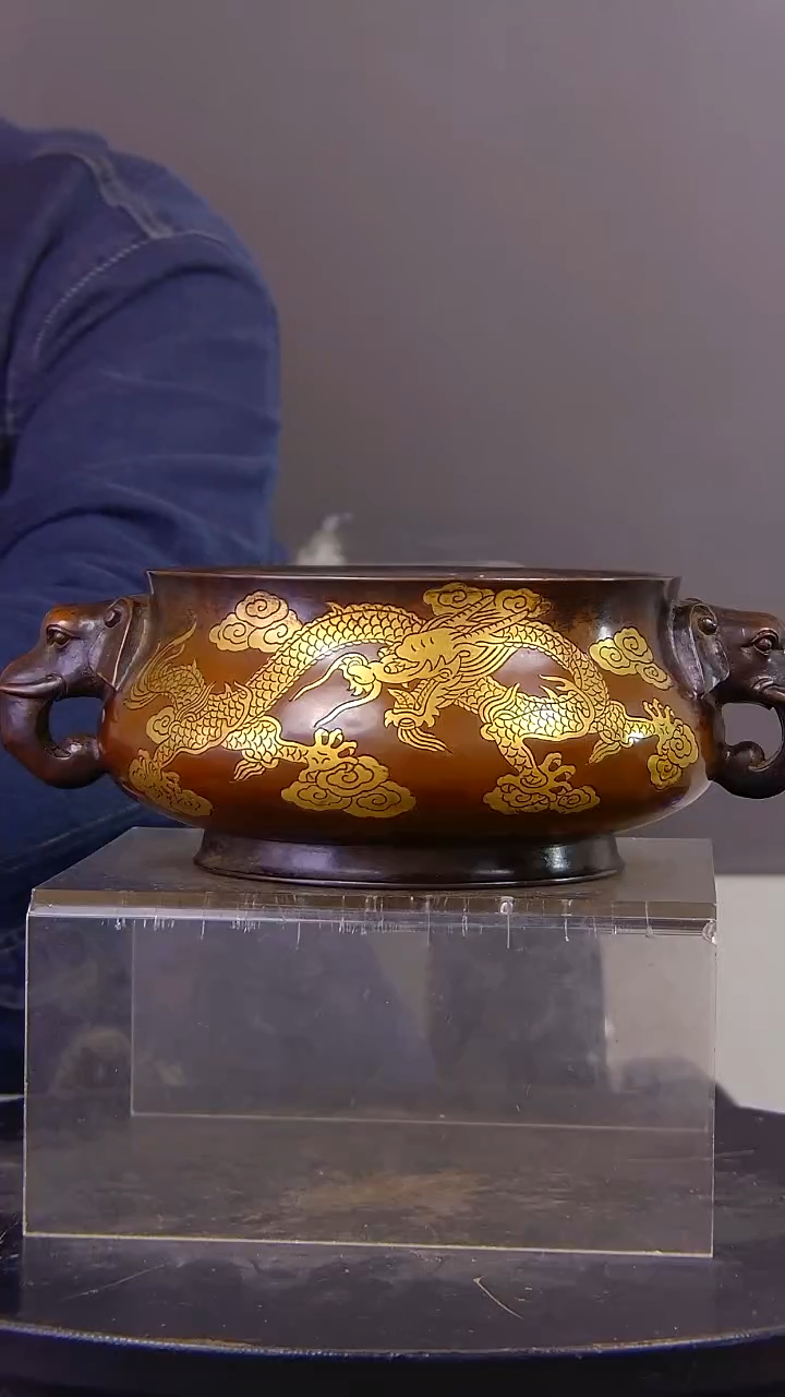 清*山水铜缘紫铜香炉结缘1111