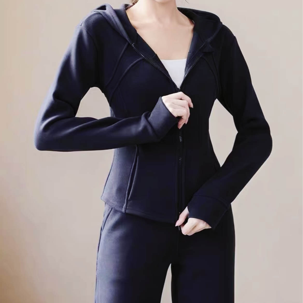 Asya【lu-lu】春秋连帽防风休闲运动服高级感瑜伽外套长袖显瘦
