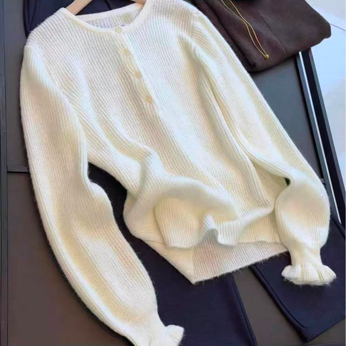 羊毛马海毛混纺百搭毛针织衫针织宽松毛衣女