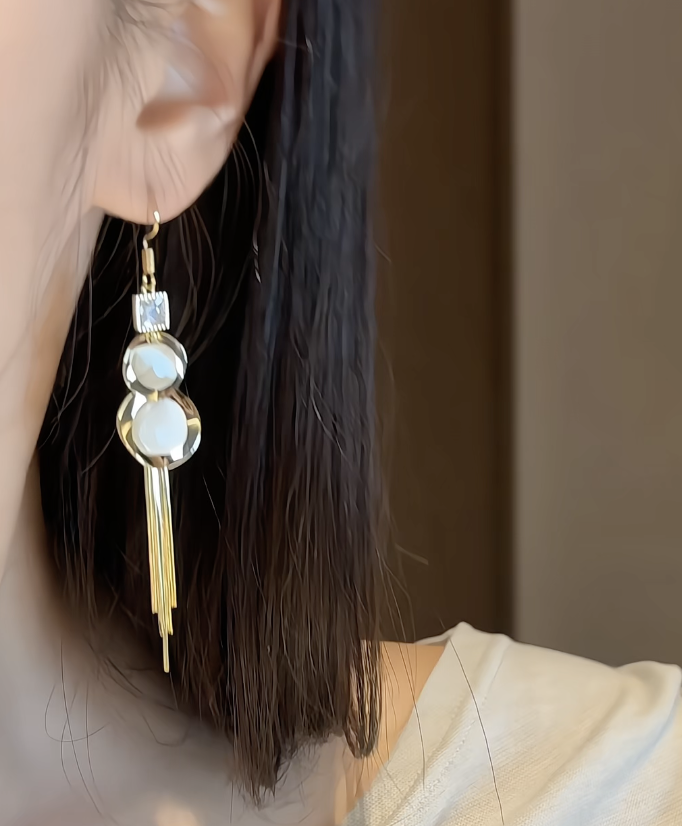 合金合成锆石耳饰 925银2025时尚葫芦「福禄」镶锆耳钩流苏—1