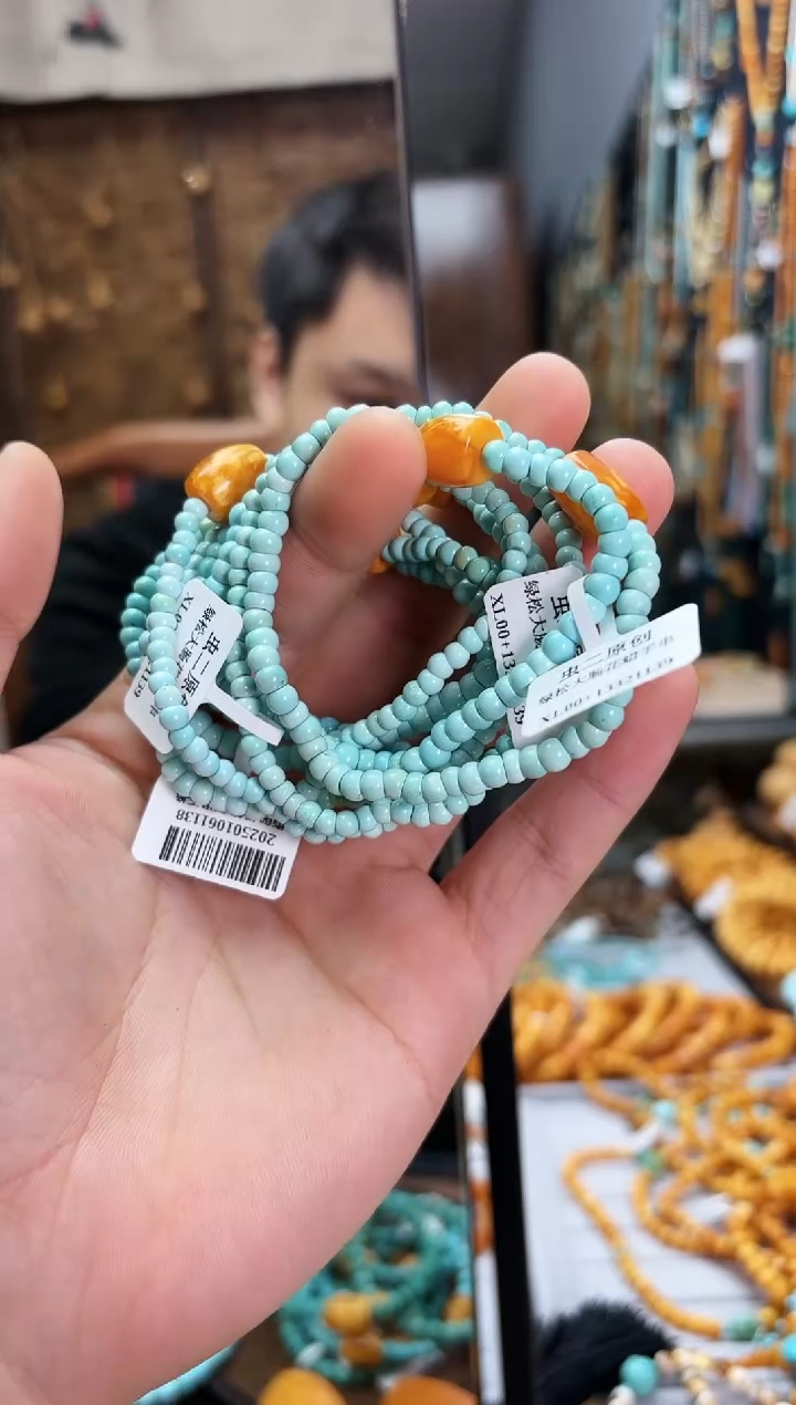 【闪购商品】绿松石手链未镶嵌4mm石膏花蜡手串多样发其一