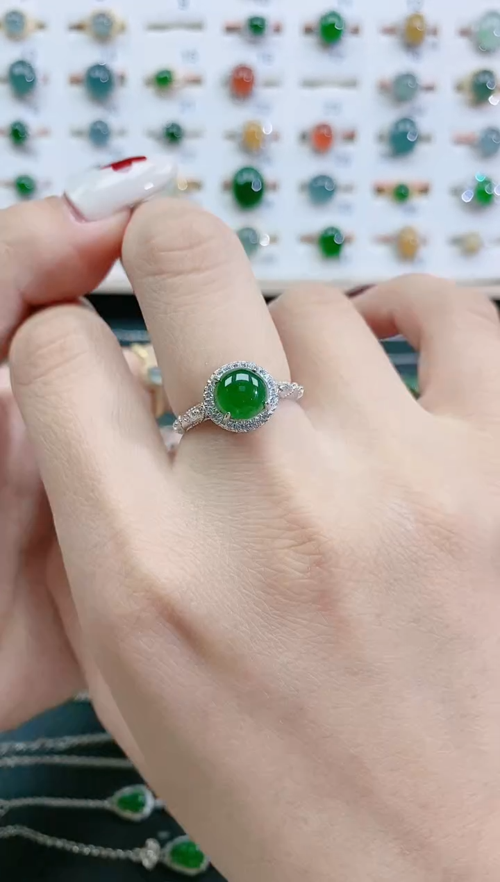 翡翠戒指银S925镶嵌天然翡翠