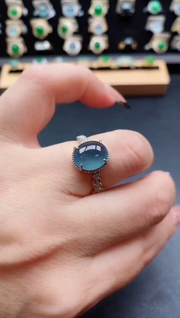 银S925镶嵌戒指翡翠1