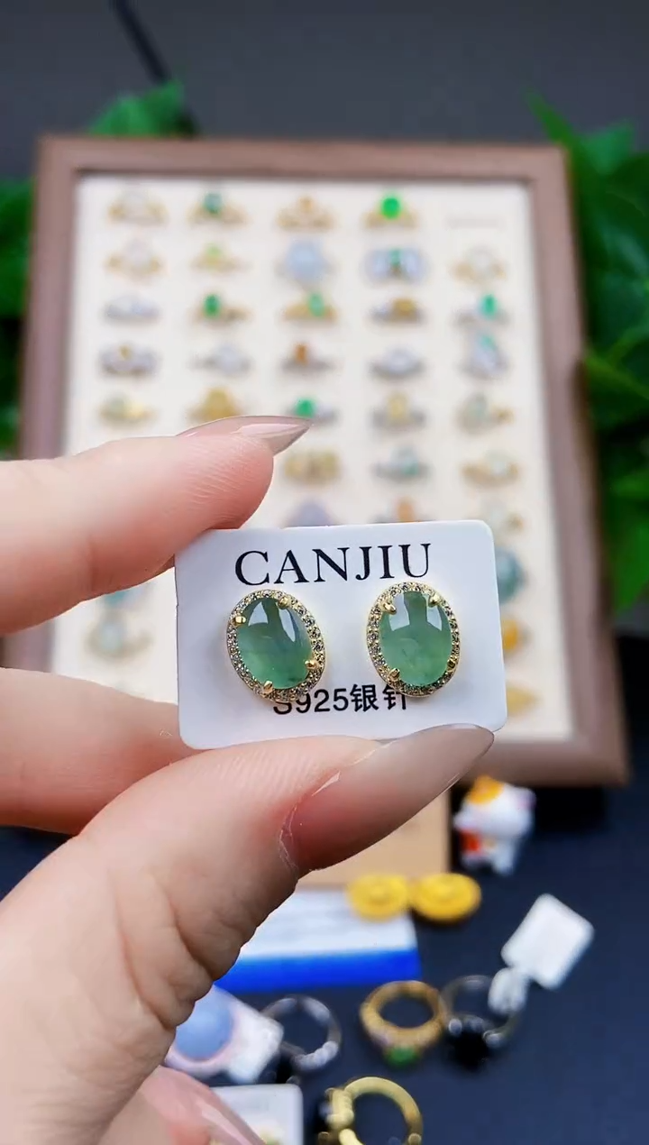 翡翠银S925镶嵌耳饰21