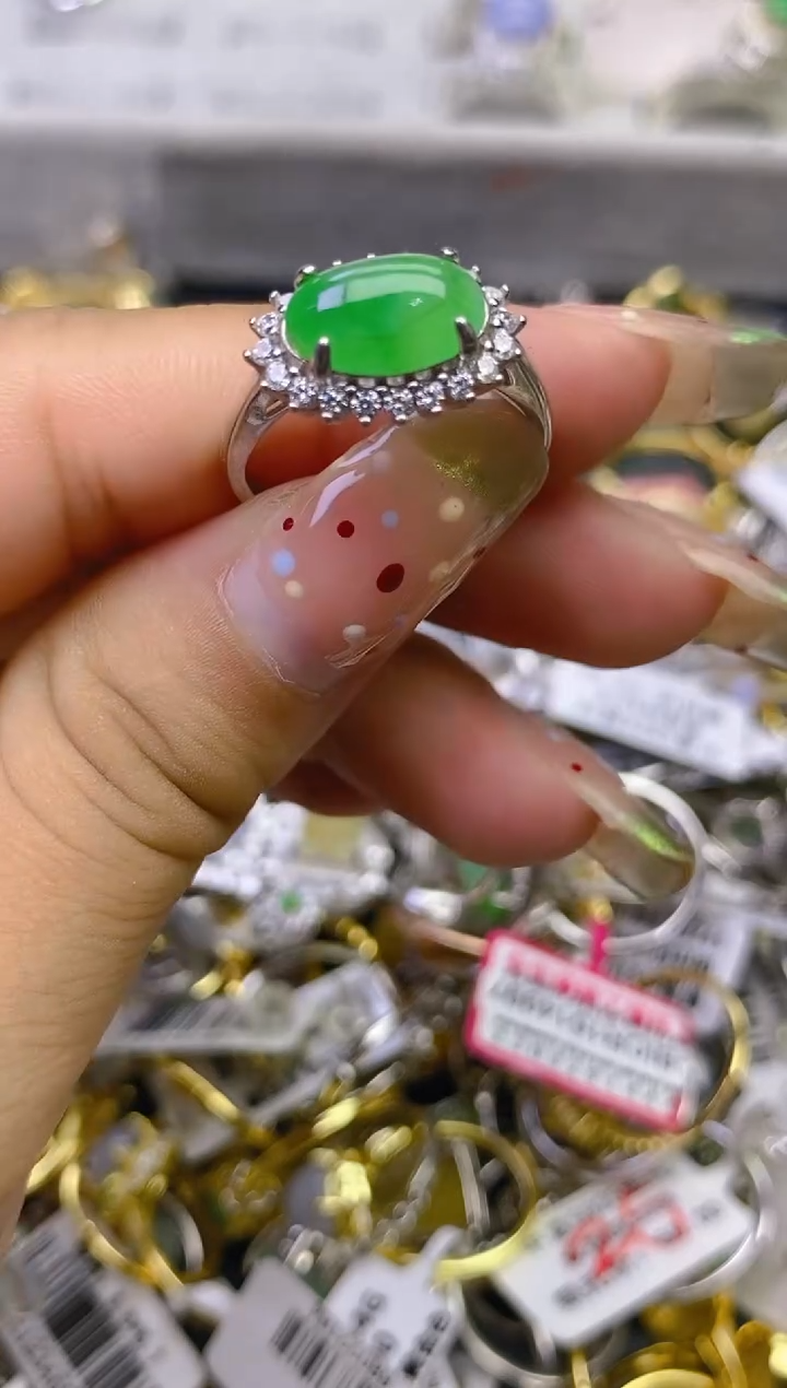 翡翠戒指银S925镶嵌百内无证书