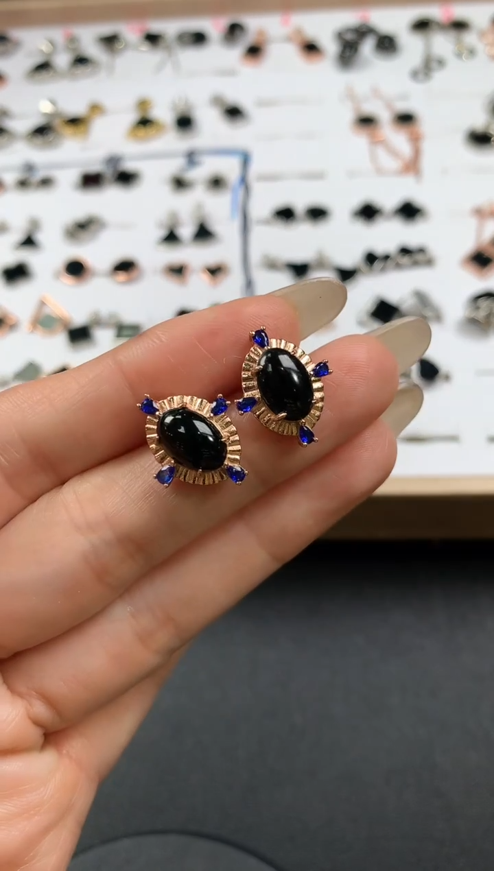 银S925镶嵌翡翠耳饰翡翠