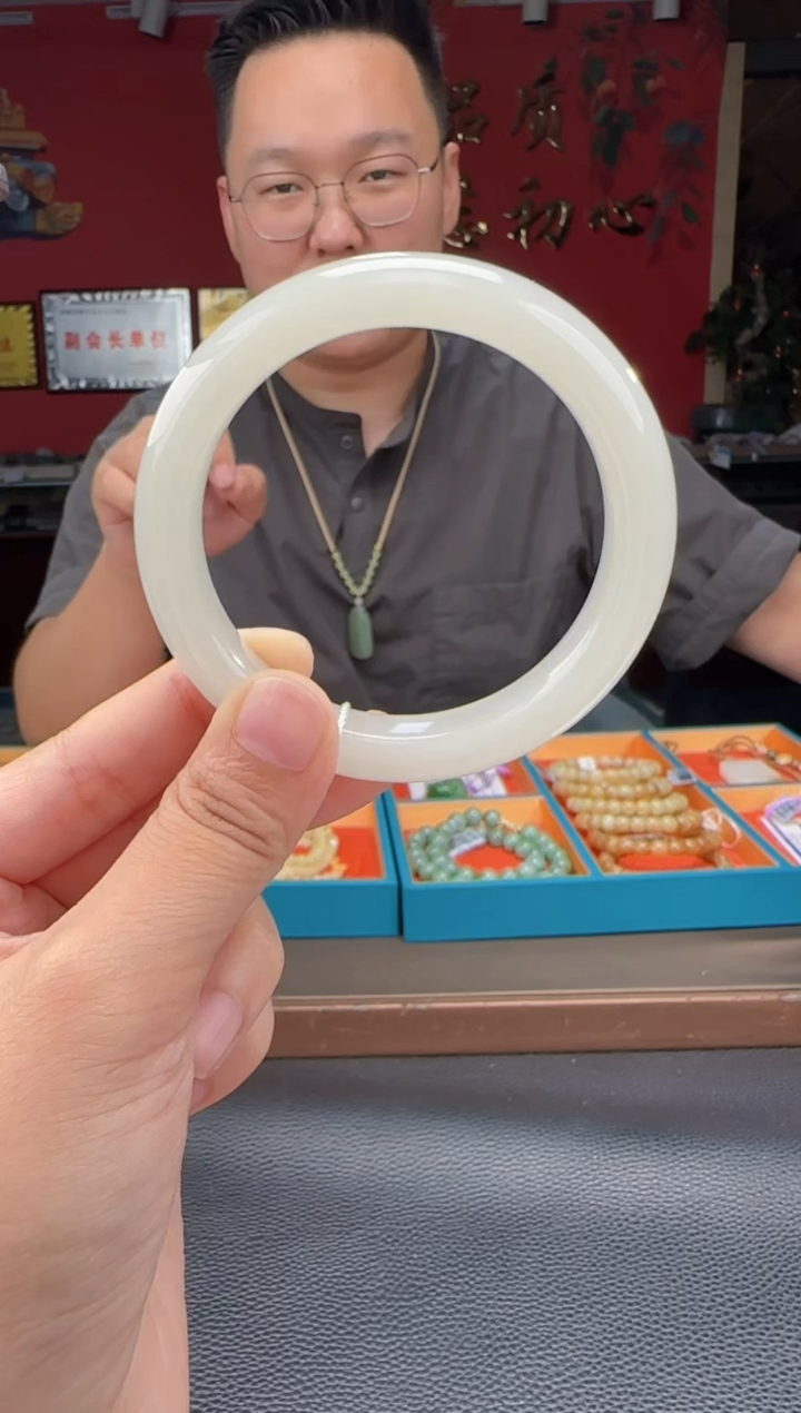 和田玉未镶嵌颈饰白月光手镯51-58