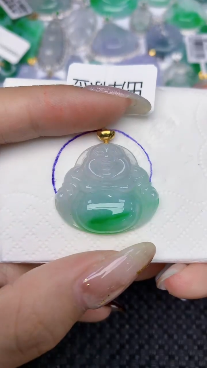 颈饰18K金镶嵌翡翠天然缅甸翡翠a货百元以上9元证书费自理