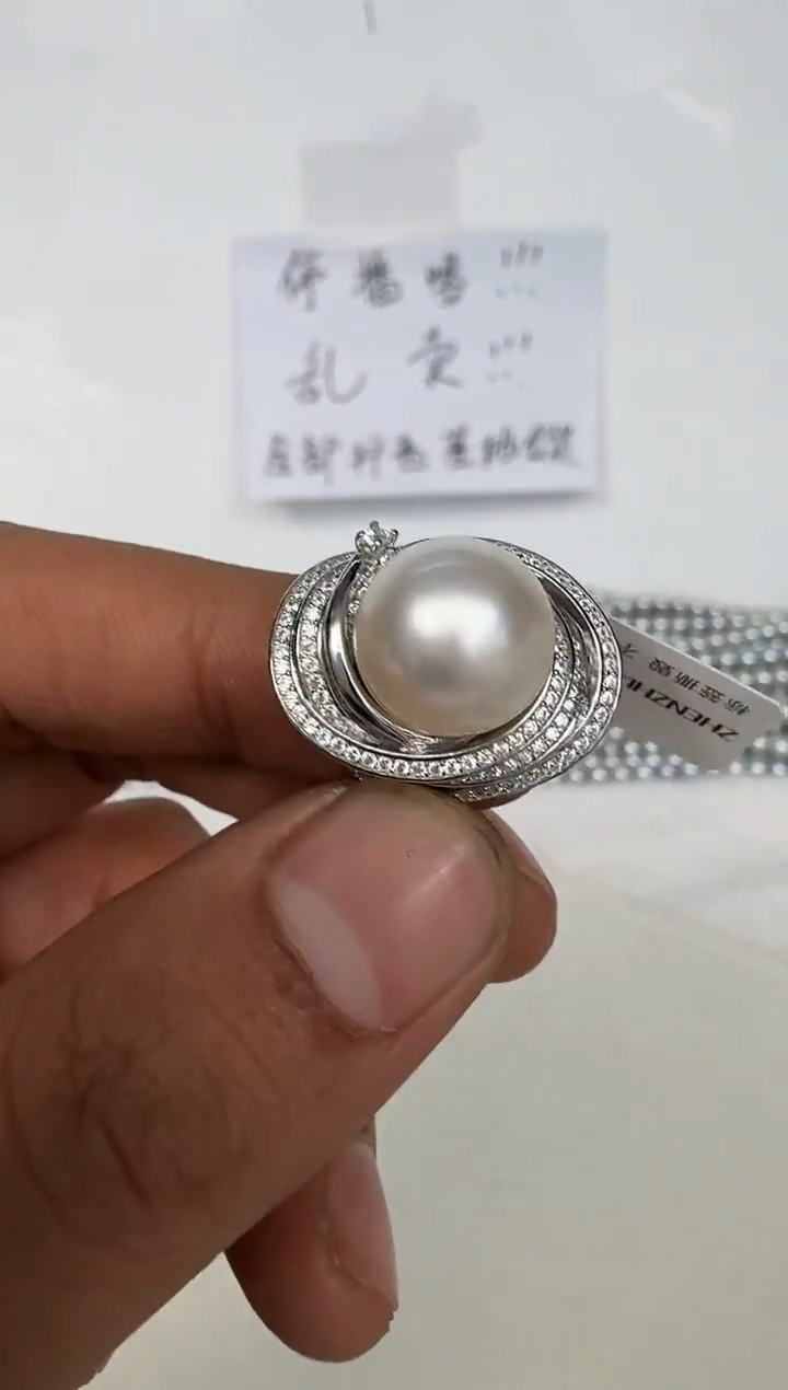 银S925镶嵌戒指海水珍珠戒指