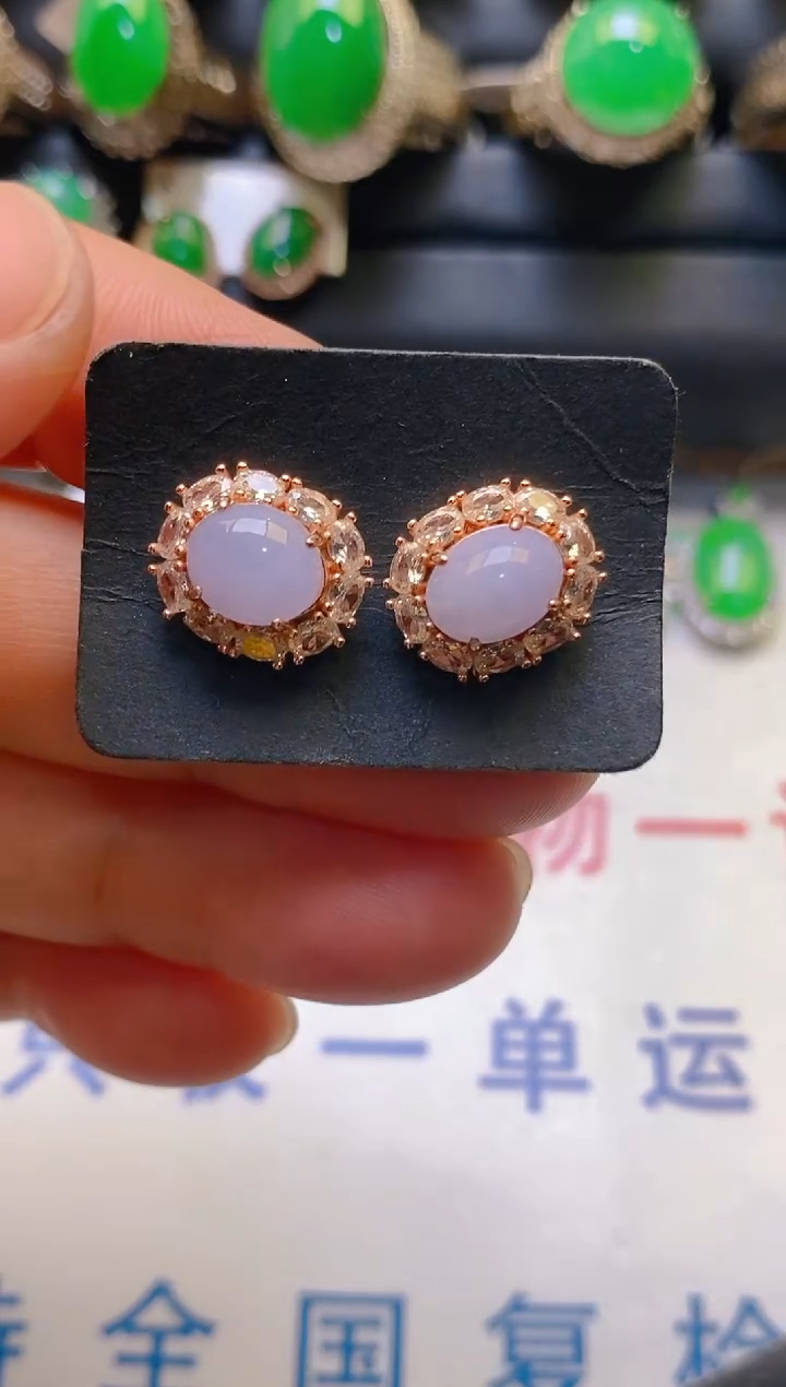 【闪购商品】翡翠耳饰银S925镶嵌天然A货翡翠1