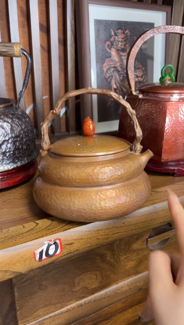 仁**语包浆色提梁葫芦紫铜壶