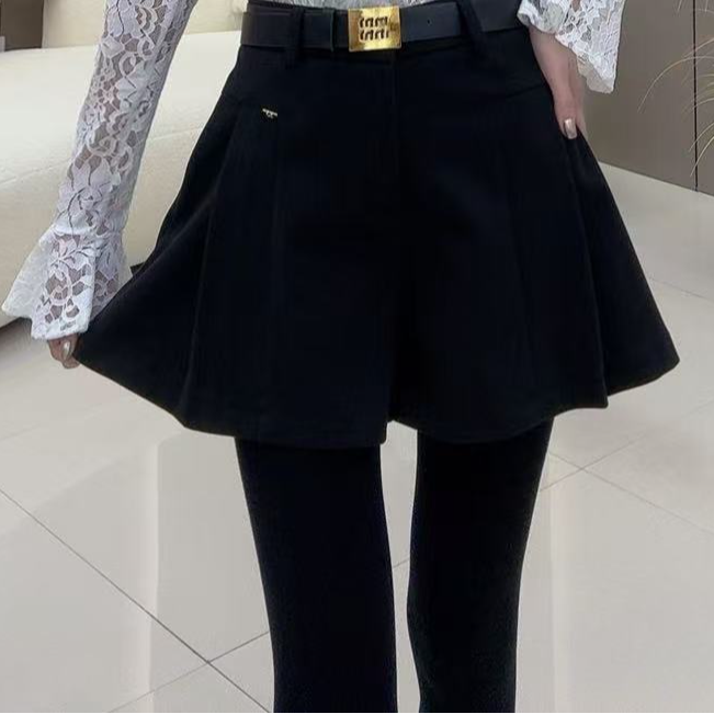 C【梵凡】71332款秋冬新款女士气质款极简风A版显瘦压褶毛呢裙裤