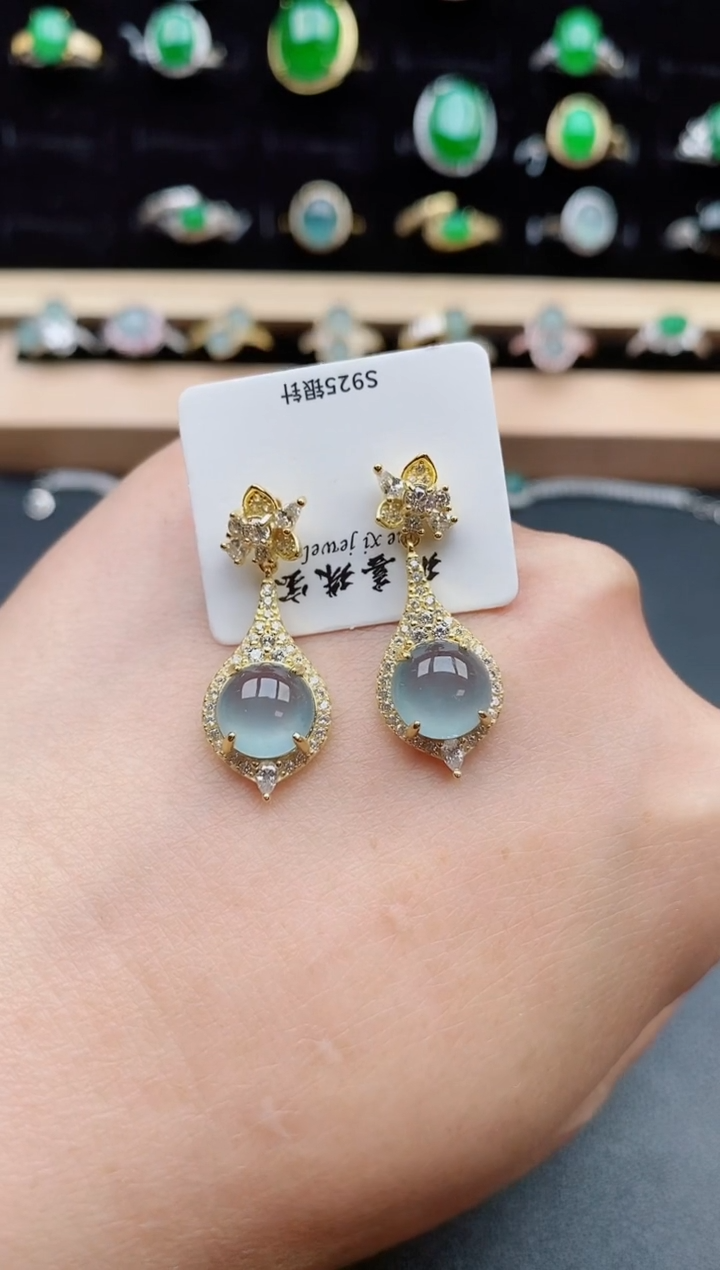 【闪购商品】翡翠耳饰银S925镶嵌508580