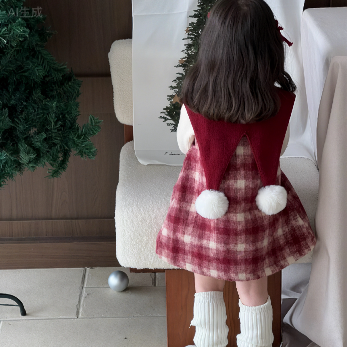 女宝宝小香风公主裙加绒周岁拜年礼服红格子背心裙