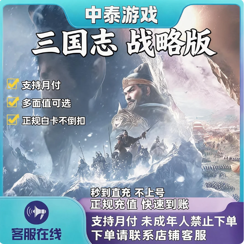 三国志战略版代充玉璧大小月卡手游代充W禁止未成年下单