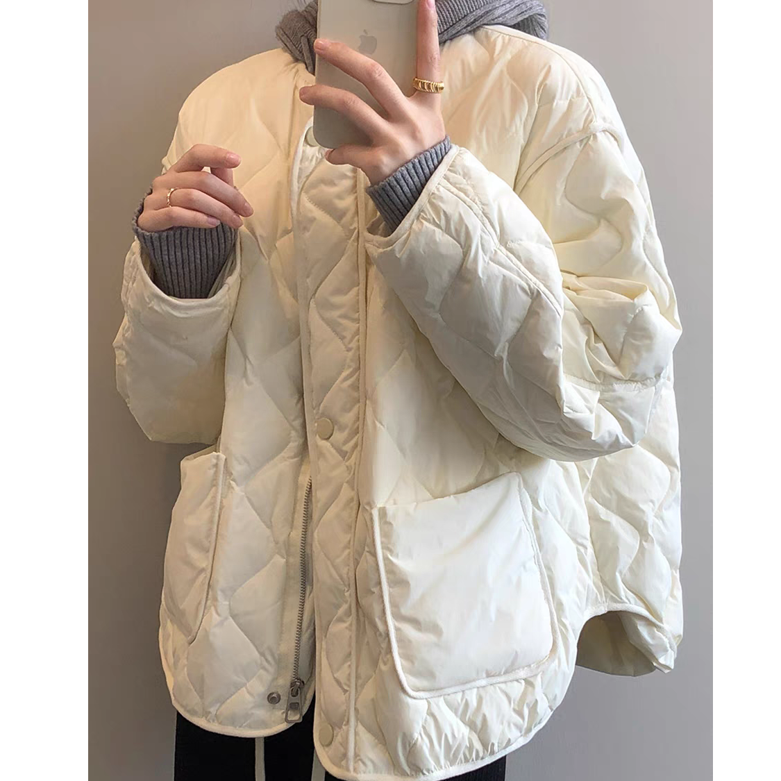 2025【新款】宽松鸭绒服女冬季新款韩版宽松菱格时尚短款外套羽绒服