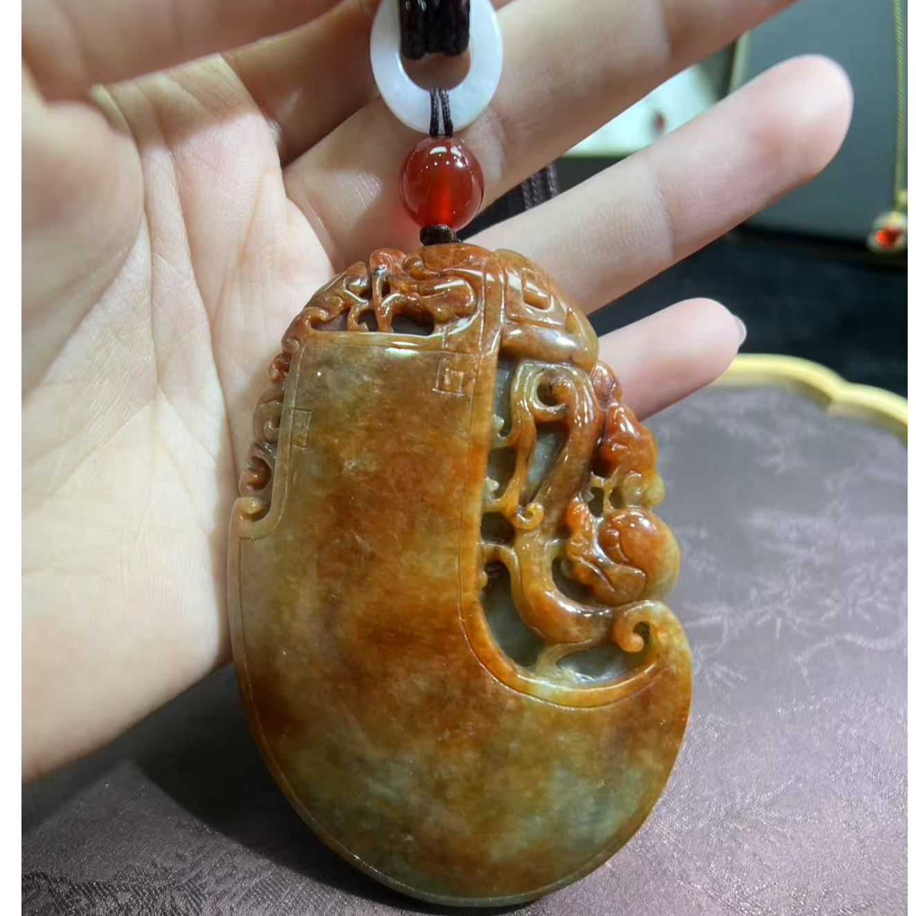 老料红翡天然翡翠A货手把件一物一证