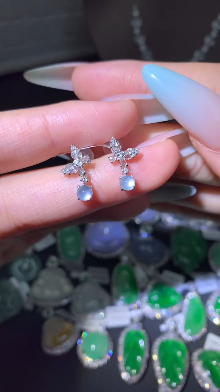 吊坠(不含链)18K金镶嵌翡翠耳钉