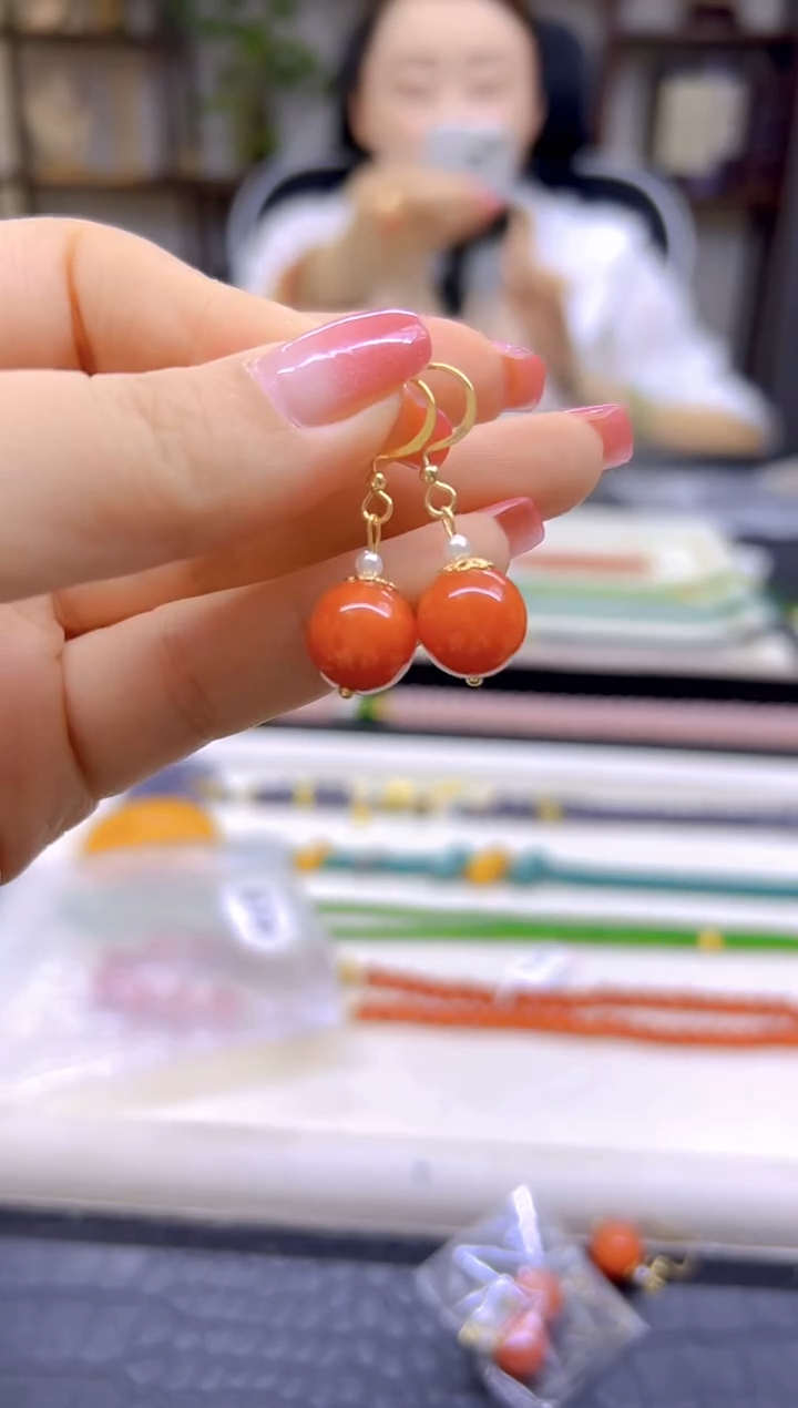 14K金镶嵌翡翠耳饰DIY款E872