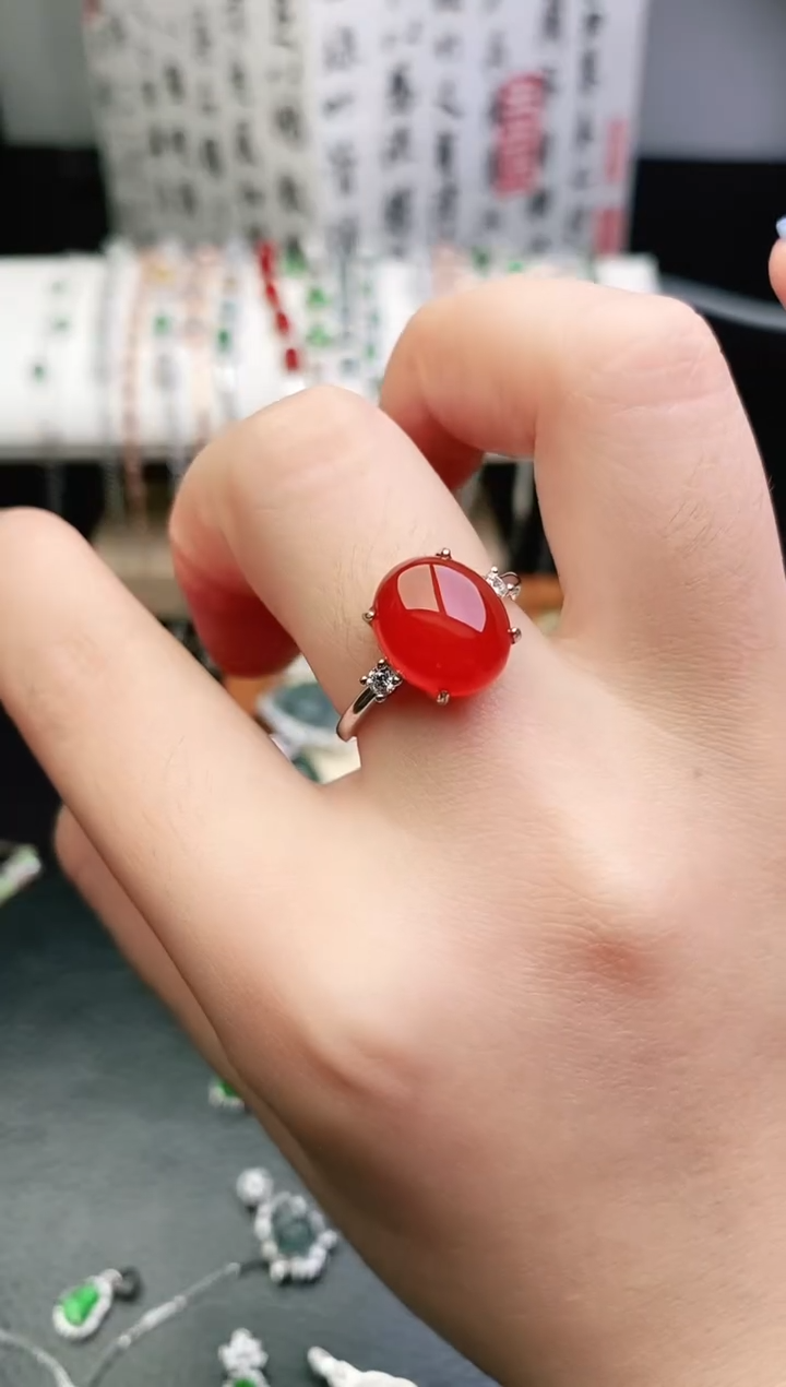 玛瑙/玉髓戒指银S925镶嵌0