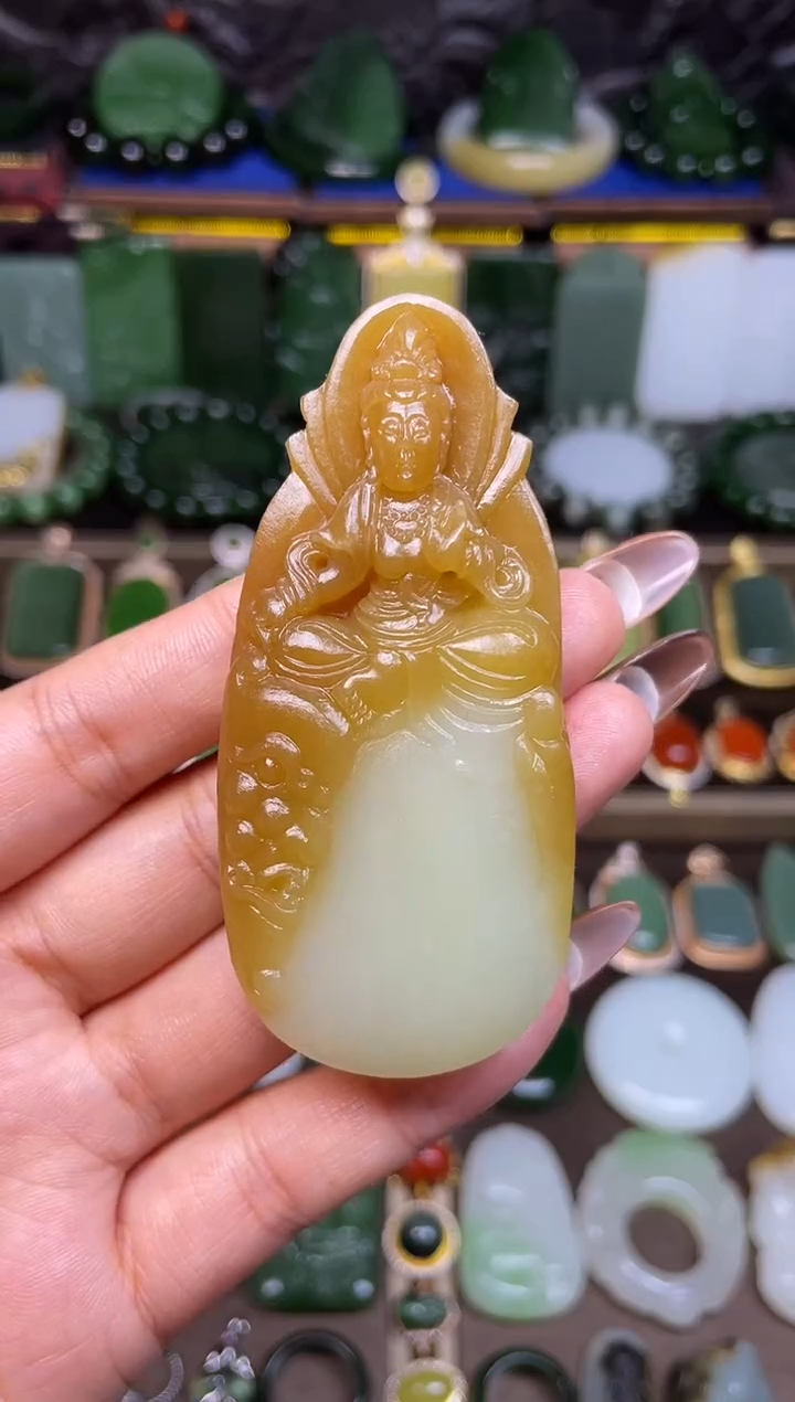 颈饰未镶嵌和田玉观音【毛料，抛光在发货】