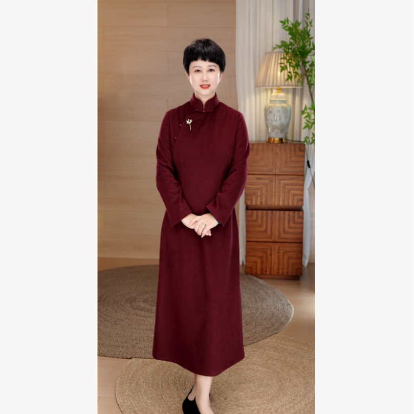 25年冬加厚120长羊绒桑蚕丝新中式国风立领复古A版女款旗袍K76-2