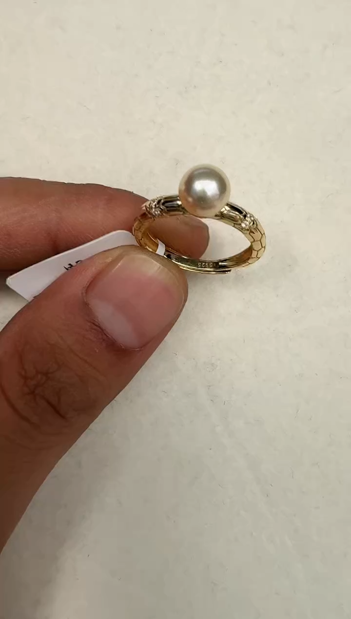 银S925镶嵌戒指海水珍珠戒指