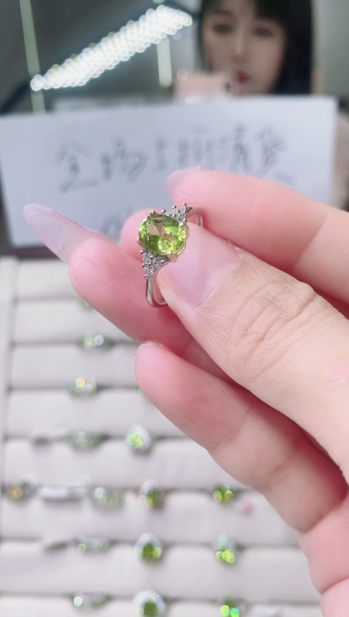 【闪购商品】橄榄石戒指银S925镶嵌2-5  