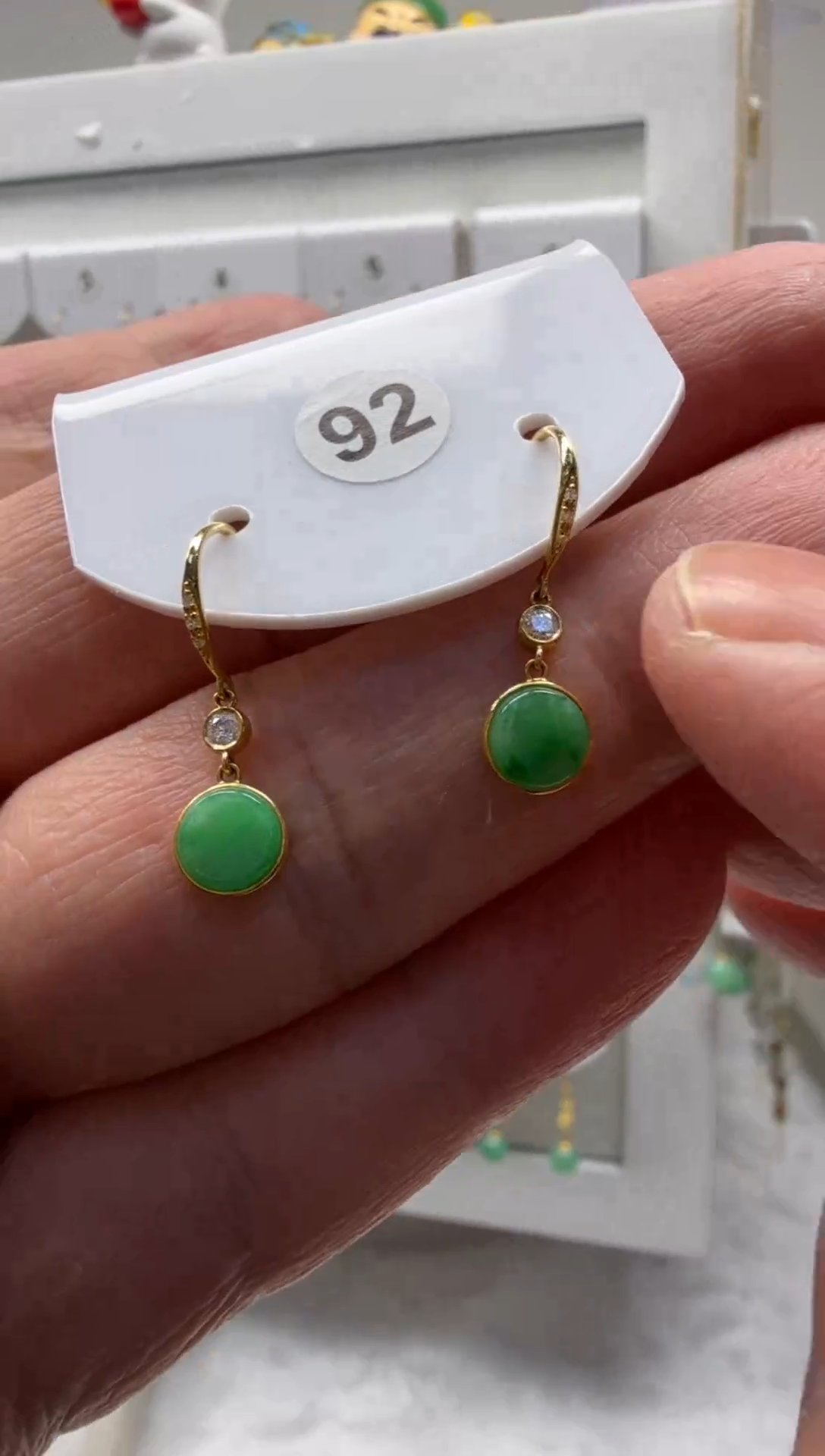 18K金镶嵌翡翠耳饰缅甸天然翡翠a货