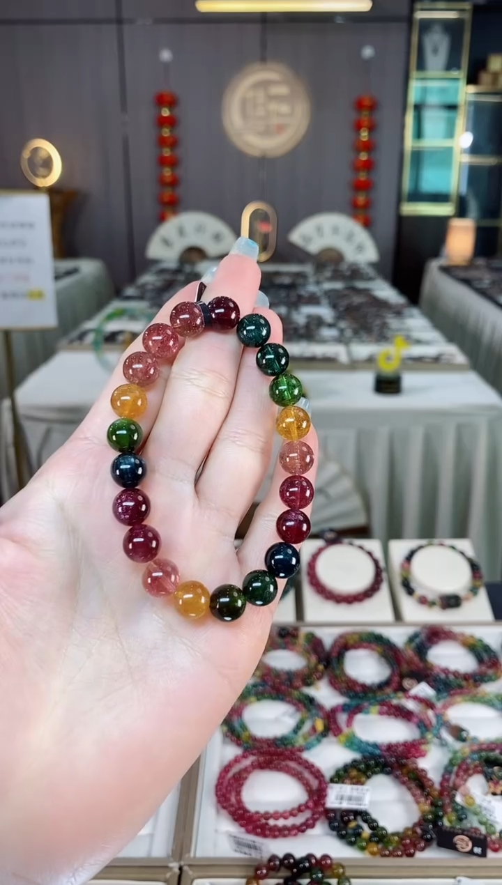 未镶嵌老矿碧玺彩虹单圈手串9mm+碧玺多样性发货一条mz