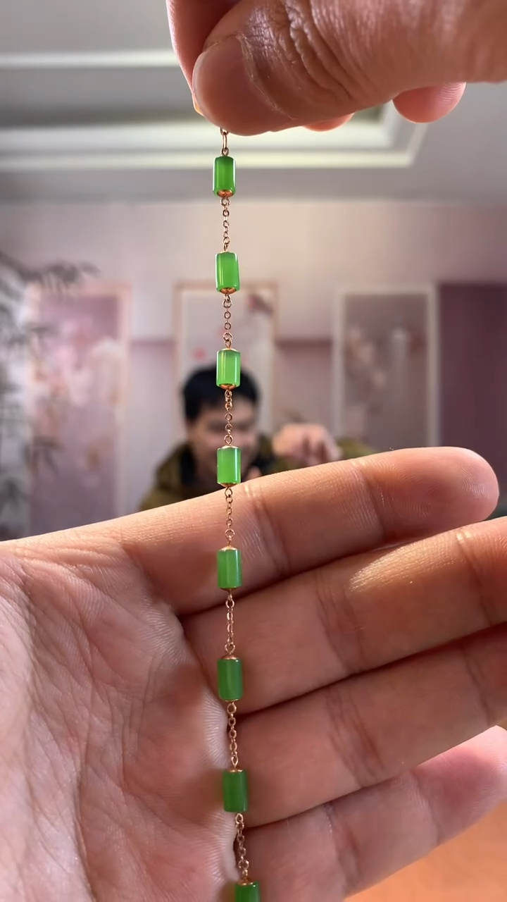 【闪购商品】和田玉手链18K金镶嵌碧玉金镶手链