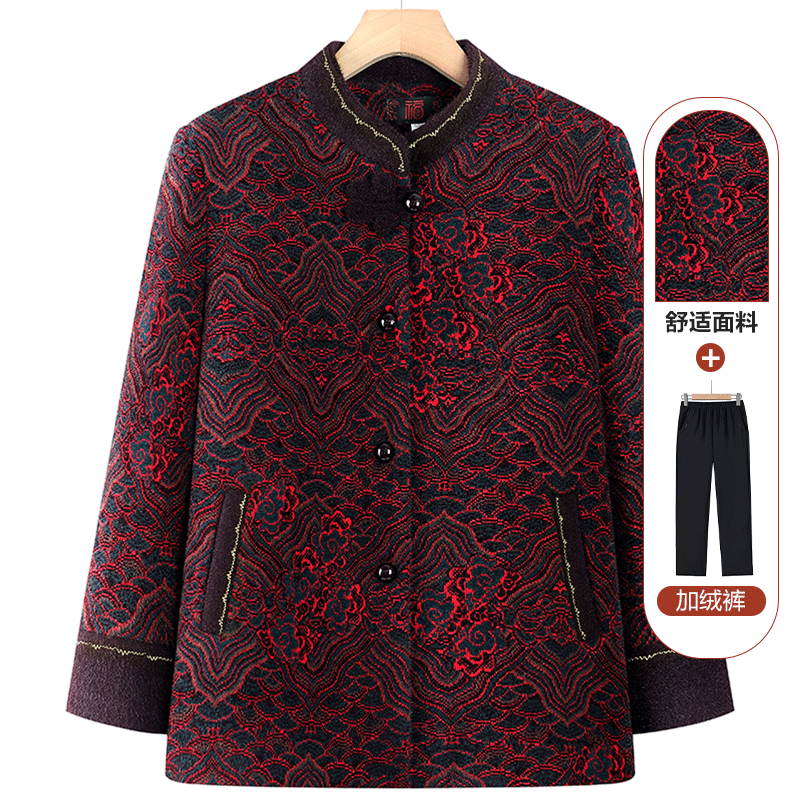 中老年人冬装加绒加厚外套女妈妈秋冬季2025新款洋气奶奶上衣