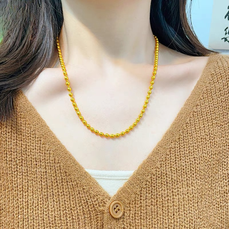 铜合金项链 A-95-实心圆珠M扣项链光面珠珠百搭时尚素款项链